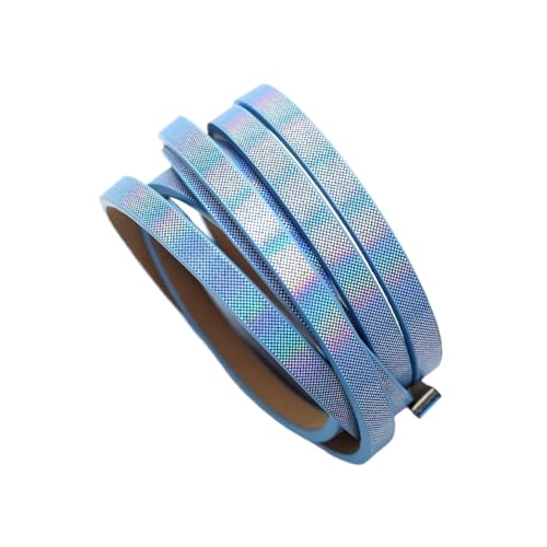 GIJMZY Flache Lederschnur 1,15 Meter Lange Lederstreifen, genähtes flaches Lederband, Gürteltaschengriff aus Kunstleder, 10 mm 15 mm Schlüsselband, Herstellung von Kordelarmbändern.(Light Blue) von GIJMZY