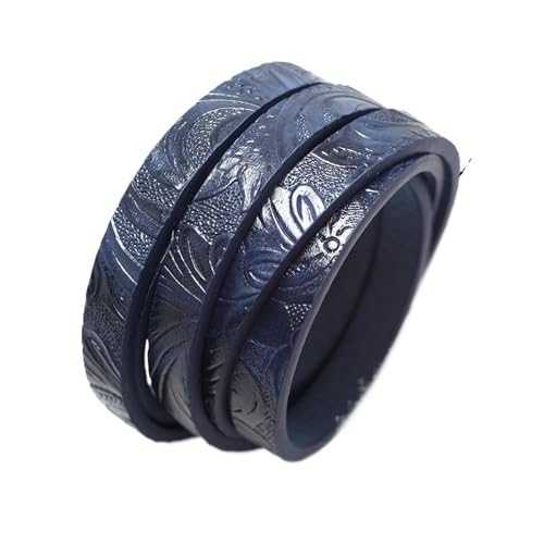 GIJMZY Flache Lederschnur 1,15 Meter Lange Lederstreifen, genähtes flaches Lederband, Gürteltaschengriff aus Kunstleder, 10 mm 15 mm Schlüsselband, Herstellung von Kordelarmbändern.(Navy Blue E) von GIJMZY