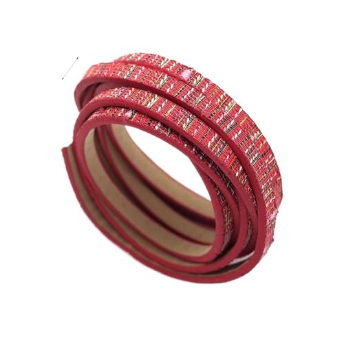 GIJMZY Flache Lederschnur 1,15 Meter Lange Lederstreifen, genähtes flaches Lederband, Gürteltaschengriff aus Kunstleder, 10 mm 15 mm Schlüsselband, Herstellung von Kordelarmbändern.(Red Weave) von GIJMZY