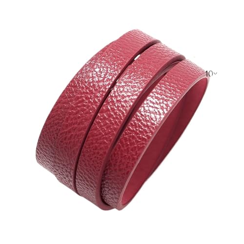 GIJMZY Flache Lederschnur 1,15 Meter Lange Lederstreifen, genähtes flaches Lederband, Gürteltaschengriff aus Kunstleder, 10 mm 15 mm Schlüsselband, Herstellung von Kordelarmbändern.(Wine Red Litchi) von GIJMZY