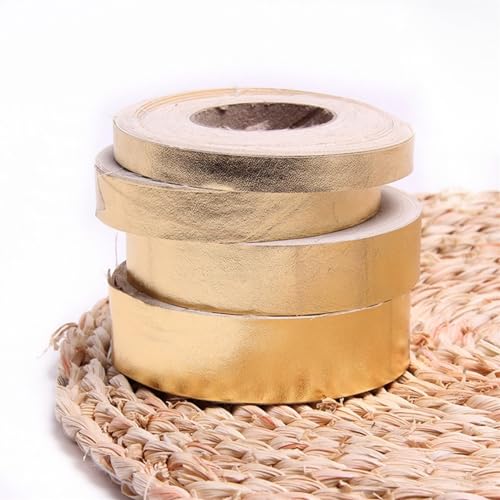 GIJMZY Flache Lederschnur 10 m 10–25 mm Kantenstreifen, geflochtenes PU-Lederband, flaches Lederband, Schnur, Seil, DIY-Halskette, Armbandherstellung.(Gold,15mm) von GIJMZY