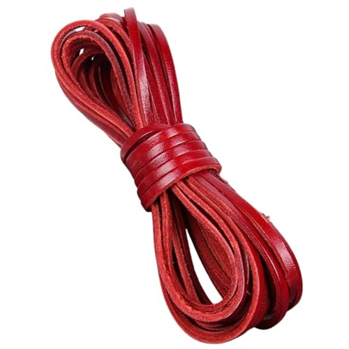 GIJMZY Flache Lederschnur 2 Meter rotes Retro-Kaffee-Kuh-Lederband, flach/rund, Lederband, Schnur, Seil, DIY-Armbandherstellung.(Flat 3x2mm) von GIJMZY