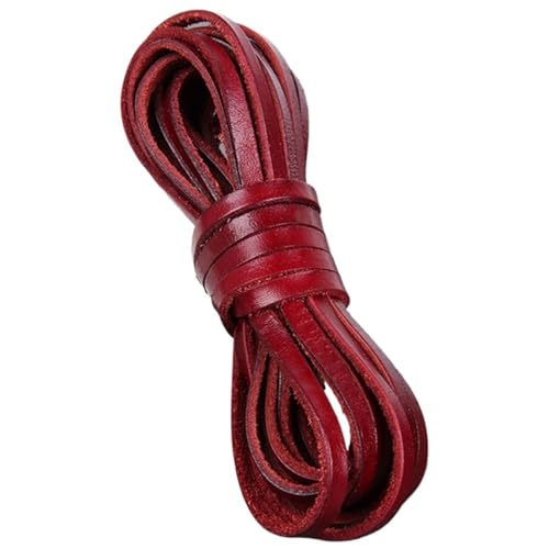 GIJMZY Flache Lederschnur 2 Meter rotes Retro-Kaffee-Kuh-Lederband, flach/rund, Lederband, Schnur, Seil, DIY-Armbandherstellung.(Flat 5x2mm) von GIJMZY