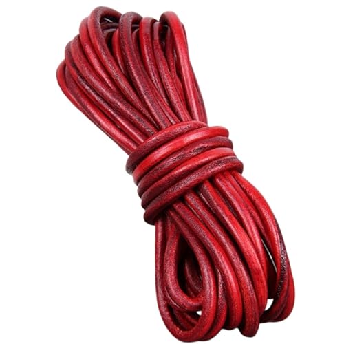 GIJMZY Flache Lederschnur 2 Meter rotes Retro-Kaffee-Kuh-Lederband, flach/rund, Lederband, Schnur, Seil, DIY-Armbandherstellung.(Round 4mm) von GIJMZY