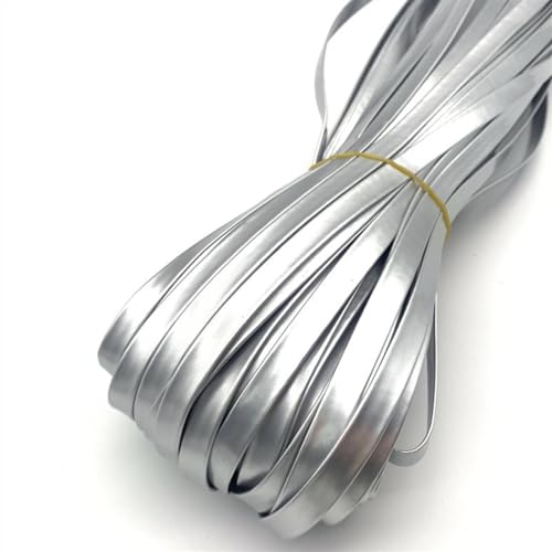 GIJMZY Flache Lederschnur 5 Meter 5/8/10/15/20 mm glänzendes geflochtenes PU-Lederband, flaches Lederband, Schnur, Seil, DIY-Halskette, Armbandherstellung.(Silver,10mm) von GIJMZY