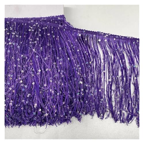 GIJMZY Pailletten Fransen Besatz 1/2/3/5M 20cm Pailletten Fransen Quaste for Nähen Lateinisches Kleid Spitzenbesatz Stoff Tanz Performance Taschen Fransen Band DIY Zubehör(Purple,20cm-1Meter) von GIJMZY