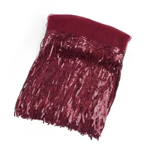 GIJMZY Pailletten Fransen Besatz 1/2/4Yard 20cm Pailletten Quaste Spitze Trim Glitter Fringe Band DIY Handgemachte Dance Performance Kleidung Dekoration Material(WineRed,1Yard) von GIJMZY