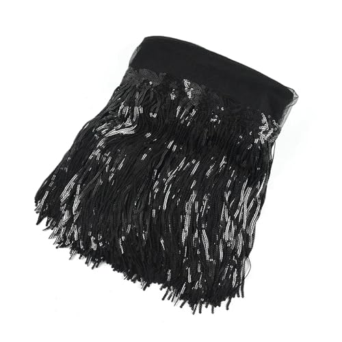 GIJMZY Pailletten Fransen Besatz 1/2/4Yards 10/18cm Bunte Pailletten Quaste Spitze Trim Fringe Handmde Trimmen for Kleidungsstück Kleid Dekoration DIY Nähen Zubehör(10Black,18cm-2Yards) von GIJMZY