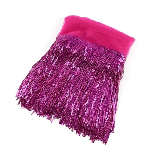 GIJMZY Pailletten Fransen Besatz 1/2/4Yards 10/18cm Bunte Pailletten Quaste Spitze Trim Fringe Handmde Trimmen for Kleidungsstück Kleid Dekoration DIY Nähen Zubehör(13RoseRed,10cm-4Yards) von GIJMZY