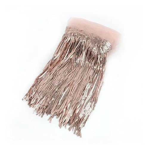 GIJMZY Pailletten Fransen Besatz 1/2/4Yards 10/18cm Bunte Pailletten Quaste Spitze Trim Fringe Handmde Trimmen for Kleidungsstück Kleid Dekoration DIY Nähen Zubehör(3RoseGold,10cm-2Yards) von GIJMZY