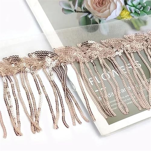 GIJMZY Pailletten Fransen Besatz 1/2 Yards 10 cm Quaste Spitze Borte Band Pailletten Fransen Bänder Dance Performance Trimmen Fransen DIY Kleidung Nähen zubehör(3RoseGold,10cm-2Yards) von GIJMZY