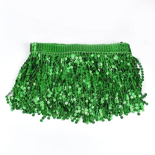 GIJMZY Pailletten Fransen Besatz 10 Yards 16 cm Pailletten Quaste Perlen Fransenbesatz Weihnachtsdekoration Spitzenband Fransen Latin Kleid Kleidungsstück Besatz Zubehör(TF218-DarkGreen) von GIJMZY