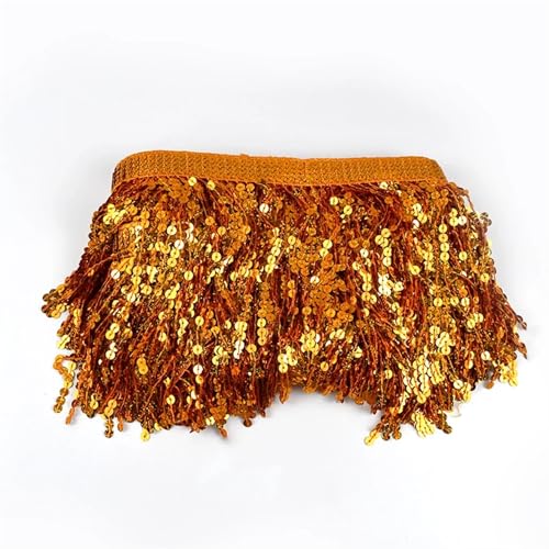 GIJMZY Pailletten Fransen Besatz 10 Yards 16 cm Pailletten Quaste Perlen Fransenbesatz Weihnachtsdekoration Spitzenband Fransen Latin Kleid Kleidungsstück Besatz Zubehör(TF218-Orange) von GIJMZY