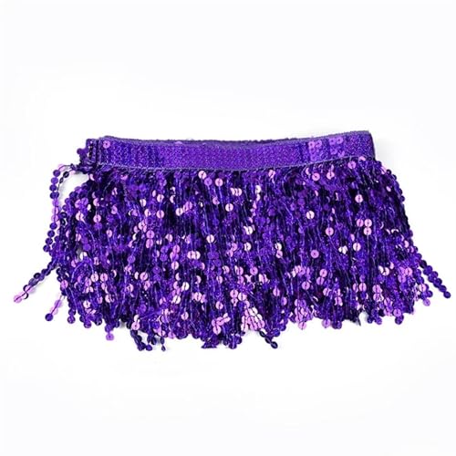 GIJMZY Pailletten Fransen Besatz 10 Yards 16 cm Pailletten Quaste Perlen Fransenbesatz Weihnachtsdekoration Spitzenband Fransen Latin Kleid Kleidungsstück Besatz Zubehör(TF218-Purple) von GIJMZY