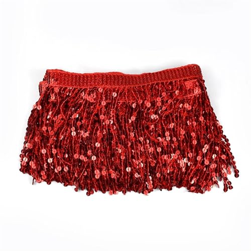 GIJMZY Pailletten Fransen Besatz 10 Yards 16 cm Pailletten Quaste Perlen Fransenbesatz Weihnachtsdekoration Spitzenband Fransen Latin Kleid Kleidungsstück Besatz Zubehör(TF218-Red) von GIJMZY