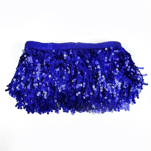 GIJMZY Pailletten Fransen Besatz 10 Yards 16 cm Pailletten Quaste Perlen Fransenbesatz Weihnachtsdekoration Spitzenband Fransen Latin Kleid Kleidungsstück Besatz Zubehör(TF218-RoyalBlue) von GIJMZY