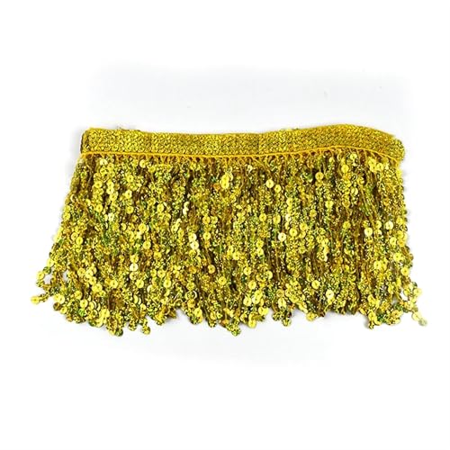 GIJMZY Pailletten Fransen Besatz 10 Yards 16 cm Pailletten Quaste Perlen Fransenbesatz Weihnachtsdekoration Spitzenband Fransen Latin Kleid Kleidungsstück Besatz Zubehör(TF218-Yellow) von GIJMZY