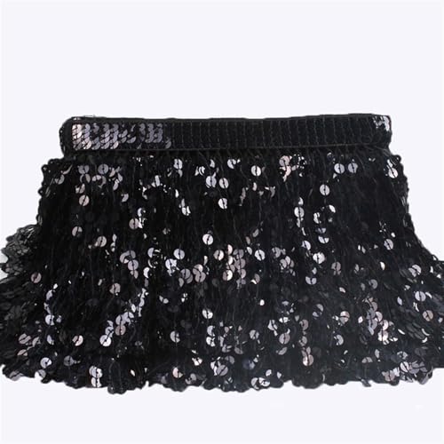 GIJMZY Pailletten Fransen Besatz 16cmX10yards Pailletten Quaste Trimmen Spitze Trim Glitter Fringe Band Dance Performance Dekoration DIY Nähen Zubehör(Black) von GIJMZY