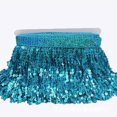 GIJMZY Pailletten Fransen Besatz 16cmX10yards Pailletten Quaste Trimmen Spitze Trim Glitter Fringe Band Dance Performance Dekoration DIY Nähen Zubehör(Lake Blue) von GIJMZY