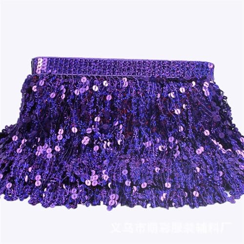 GIJMZY Pailletten Fransen Besatz 16cmX10yards Pailletten Quaste Trimmen Spitze Trim Glitter Fringe Band Dance Performance Dekoration DIY Nähen Zubehör(Purple) von GIJMZY