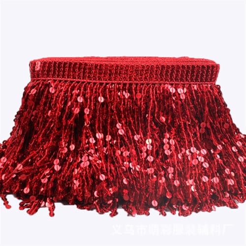 GIJMZY Pailletten Fransen Besatz 16cmX10yards Pailletten Quaste Trimmen Spitze Trim Glitter Fringe Band Dance Performance Dekoration DIY Nähen Zubehör(Red) von GIJMZY