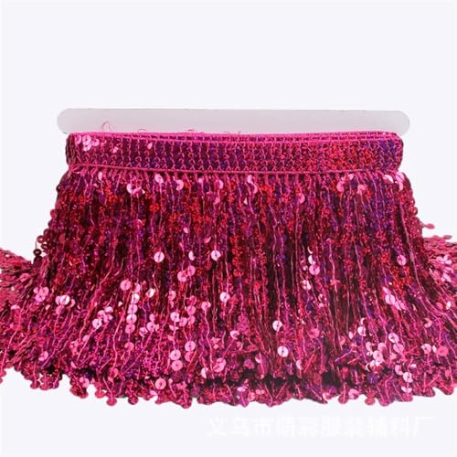 GIJMZY Pailletten Fransen Besatz 16cmX10yards Pailletten Quaste Trimmen Spitze Trim Glitter Fringe Band Dance Performance Dekoration DIY Nähen Zubehör(Rose) von GIJMZY