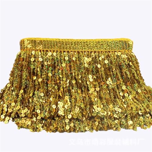 GIJMZY Pailletten Fransen Besatz 16cmX10yards Pailletten Quaste Trimmen Spitze Trim Glitter Fringe Band Dance Performance Dekoration DIY Nähen Zubehör(Yellow) von GIJMZY