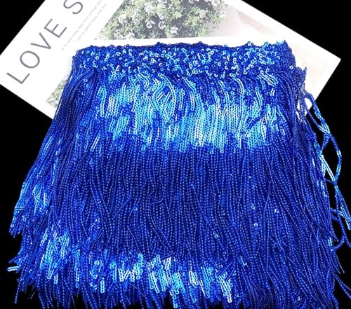 GIJMZY Pailletten Fransen Besatz 17 cm 15 Yards Pailletten Quaste fransen Spitze Stoff Trim Band Dance Performance Kleider Dekor Nähen Zubehör(Royal Blue) von GIJMZY