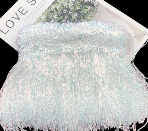 GIJMZY Pailletten Fransen Besatz 17 cm 15 Yards Pailletten Quaste fransen Spitze Stoff Trim Band Dance Performance Kleider Dekor Nähen Zubehör(Transparent White) von GIJMZY