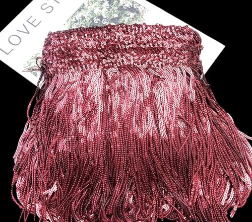 GIJMZY Pailletten Fransen Besatz 17 cm 15 Yards Pailletten Quaste fransen Spitze Stoff Trim Band Dance Performance Kleider Dekor Nähen Zubehör(Win red) von GIJMZY