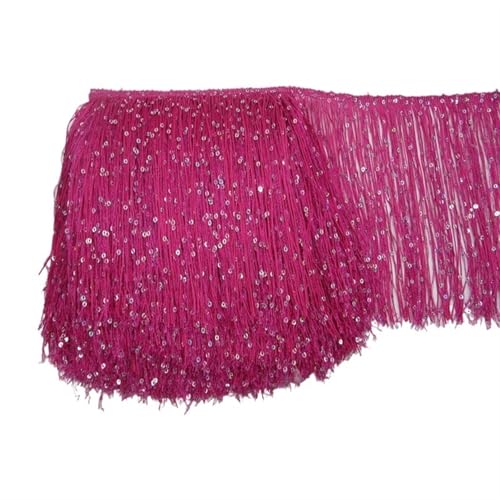 GIJMZY Pailletten Fransen Besatz 1Yard 20CM Lange Polyester Pailletten Quaste Fransen Spitze Trim Band Nähen Latin Kleid Bühne Kleidungsstück Vorhang Zubehör(Rose) von GIJMZY