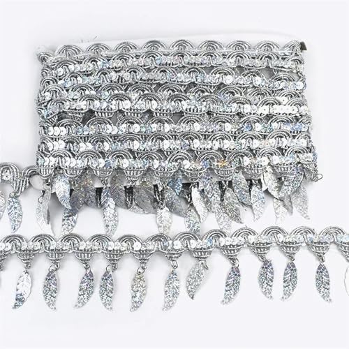 GIJMZY Pailletten Fransen Besatz 2/5/9M 55mm Pailletten Quasten Fransen Kleidungsstück Dekorative Spitze Trim Nähen Band Tanz Kleid DIY Kostüm Stoff Trimmen(Silver,9Meters) von GIJMZY