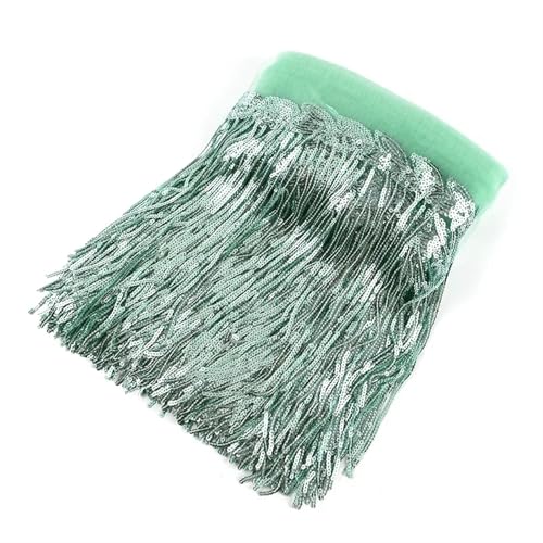 GIJMZY Pailletten Fransen Besatz 5/10 Yards 18 cm Pailletten Quaste Bunte Fransenbesatz Spitzenband Tanzkleid Kleidung Tasche Dekor Stoff Nähzubehör(15MintGreen,5Yards) von GIJMZY