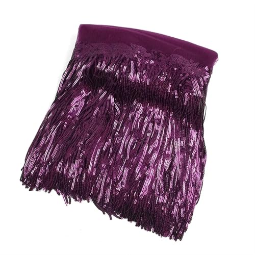 GIJMZY Pailletten Fransen Besatz 5/10 Yards 18 cm Pailletten Quaste Bunte Fransenbesatz Spitzenband Tanzkleid Kleidung Tasche Dekor Stoff Nähzubehör(17DarkPurple,10Yards) von GIJMZY