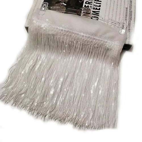 GIJMZY Pailletten Fransen Besatz 5/10 Yards 18 cm Pailletten Quaste Bunte Fransenbesatz Spitzenband Tanzkleid Kleidung Tasche Dekor Stoff Nähzubehör(18Transparent,10Yards) von GIJMZY