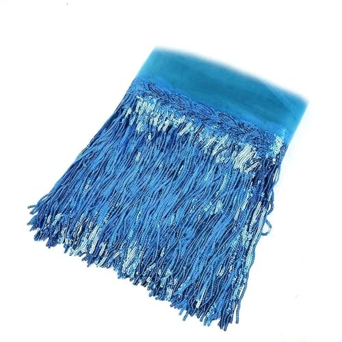 GIJMZY Pailletten Fransen Besatz 5/10 Yards 18 cm Pailletten Quaste Bunte Fransenbesatz Spitzenband Tanzkleid Kleidung Tasche Dekor Stoff Nähzubehör(19Blue,10Yards) von GIJMZY