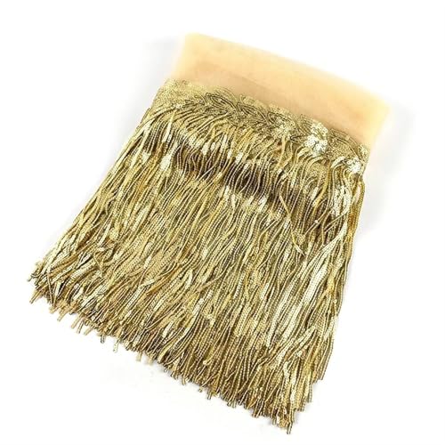 GIJMZY Pailletten Fransen Besatz 5/10 Yards 18 cm Pailletten Quaste Bunte Fransenbesatz Spitzenband Tanzkleid Kleidung Tasche Dekor Stoff Nähzubehör(1Golden,10Yards) von GIJMZY