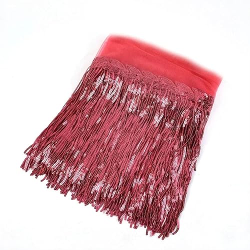 GIJMZY Pailletten Fransen Besatz 5/10 Yards 18 cm Pailletten Quaste Bunte Fransenbesatz Spitzenband Tanzkleid Kleidung Tasche Dekor Stoff Nähzubehör(21WatermelonRed,10Yards) von GIJMZY