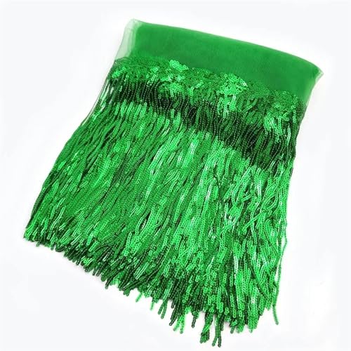 GIJMZY Pailletten Fransen Besatz 5/10 Yards 18 cm Pailletten Quaste Bunte Fransenbesatz Spitzenband Tanzkleid Kleidung Tasche Dekor Stoff Nähzubehör(23Emeralds,10Yards) von GIJMZY