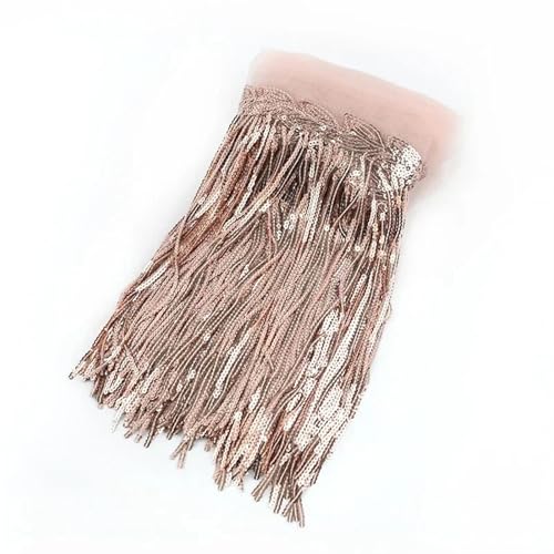 GIJMZY Pailletten Fransen Besatz 5/10 Yards 18 cm Pailletten Quaste Bunte Fransenbesatz Spitzenband Tanzkleid Kleidung Tasche Dekor Stoff Nähzubehör(3RoseGold,10Yards) von GIJMZY