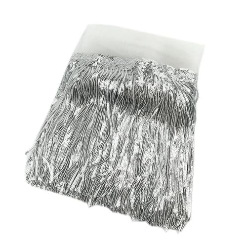 GIJMZY Pailletten Fransen Besatz 5/10 Yards 18 cm Pailletten Quaste Bunte Fransenbesatz Spitzenband Tanzkleid Kleidung Tasche Dekor Stoff Nähzubehör(4Silver,5Yards) von GIJMZY