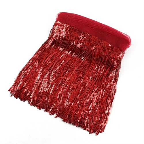 GIJMZY Pailletten Fransen Besatz 5/10 Yards 18 cm Pailletten Quaste Bunte Fransenbesatz Spitzenband Tanzkleid Kleidung Tasche Dekor Stoff Nähzubehör(5Red,10Yards) von GIJMZY