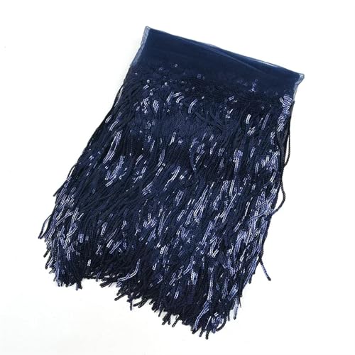 GIJMZY Pailletten Fransen Besatz 5/10 Yards 18 cm Pailletten Quaste Bunte Fransenbesatz Spitzenband Tanzkleid Kleidung Tasche Dekor Stoff Nähzubehör(9NavyBlue,10Yards) von GIJMZY