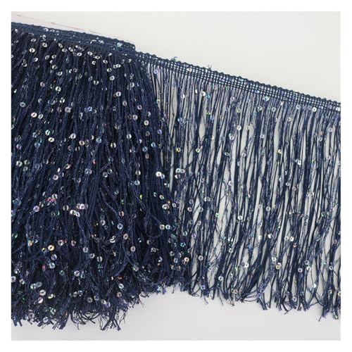 GIJMZY Pailletten Fransen Besatz 5 Yards Pailletten Quaste Fransen Spitzenbesatz Besatz 20 cm breit DIY Latin Kleid Bühne Kleidung Zubehör Band Latin Dance Nähen(Dark Blue) von GIJMZY