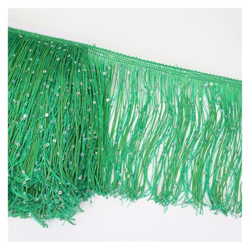 GIJMZY Pailletten Fransen Besatz 5 Yards Pailletten Quaste Fransen Spitzenbesatz Besatz 20 cm breit DIY Latin Kleid Bühne Kleidung Zubehör Band Latin Dance Nähen(Green) von GIJMZY