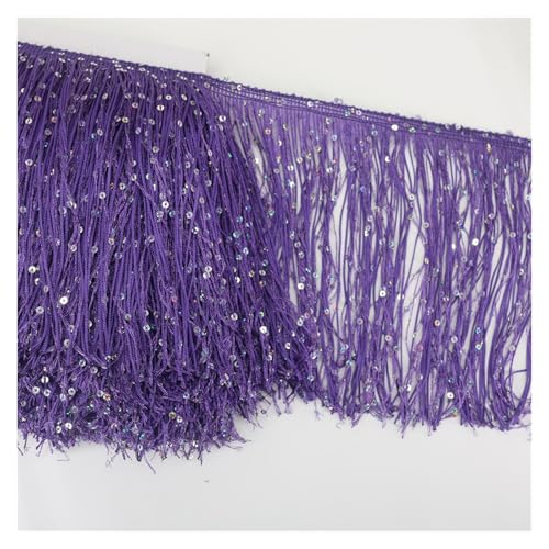 GIJMZY Pailletten Fransen Besatz 5 Yards Pailletten Quaste Fransen Spitzenbesatz Besatz 20 cm breit DIY Latin Kleid Bühne Kleidung Zubehör Band Latin Dance Nähen(Purple) von GIJMZY