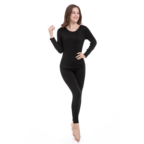 GIJMZY Thermounterwäsche Damen Wolle Damen Thermo-Unterwäsche Set Dicke Damen Lange Unterhosen Warmer Winter(Black,L) von GIJMZY