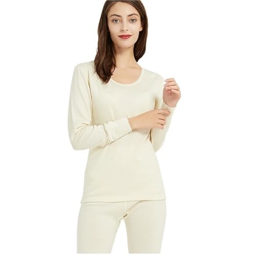 GIJMZY Thermounterwäsche Damen Wolle Damen Thermo-Unterwäsche Set Dicke Damen Lange Unterhosen Warmer Winter(Ivory,L) von GIJMZY