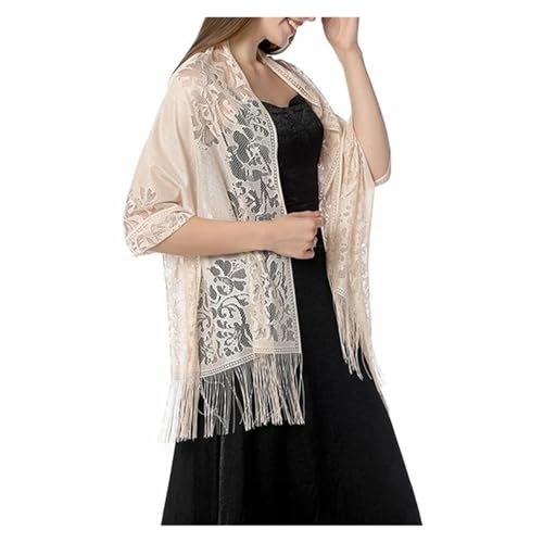 Tücher und Wraps für Abendkleider Damen Schal aus Spitze mit durchsichtigen Quasten, Abendkleid, Schal, hohl, for Brautjungfern, Boleros, Wickel, Netzstoff, Hochzeitsumhänge, Partyschals(Beige) von GIJMZY