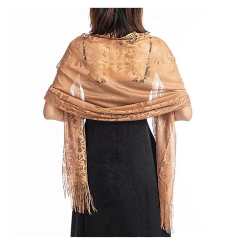 Tücher und Wraps für Abendkleider Damen Schal aus Spitze mit durchsichtigen Quasten, Abendkleid, Schal, hohl, for Brautjungfern, Boleros, Wickel, Netzstoff, Hochzeitsumhänge, Partyschals(Brown) von GIJMZY